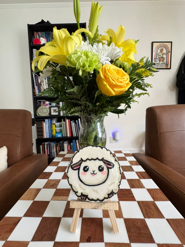 Kawaii Sheep Wood Slice Painting