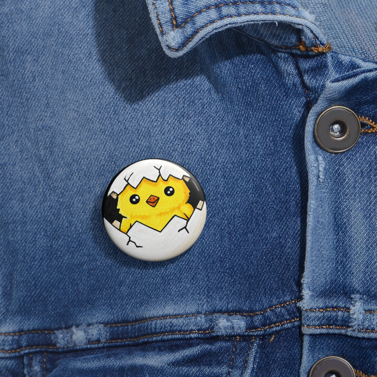 Cute Kawaii Chick Pin Button – Hatching Baby Chick Art