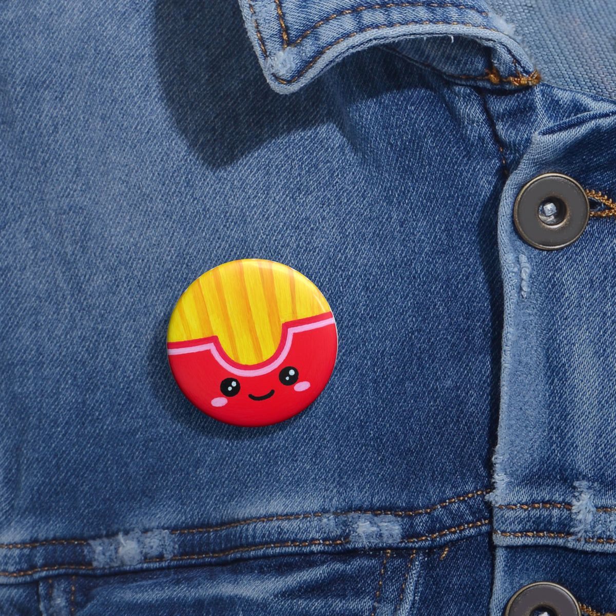 Cute Kawaii French Fry Pin Button — Happy Foodie Cartoon Badge