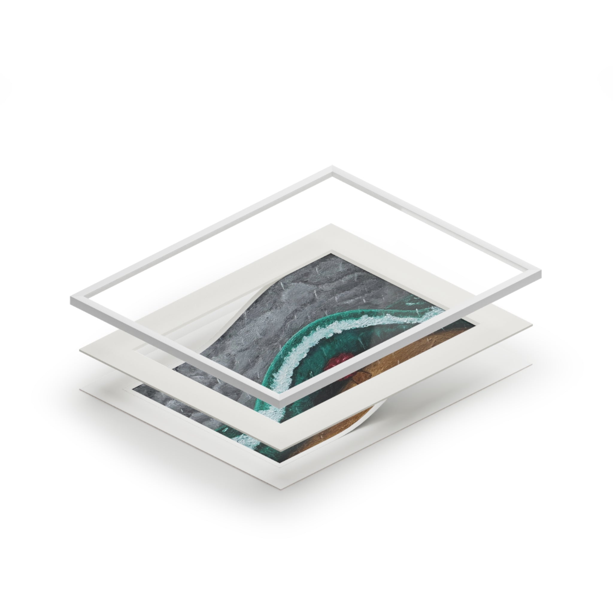 Fine Art Print — Beach Wave with Red Umbrella (Passepartout Frame)