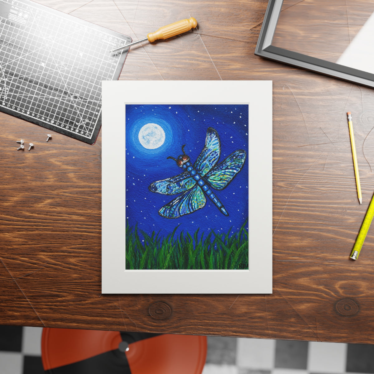 Dragonfly Mosaic White Frame