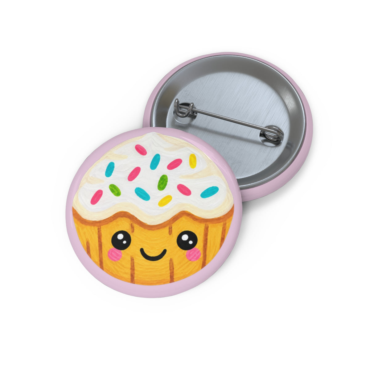 Cute Kawaii Cupcake Pin Button — Smiling Sprinkles Badge