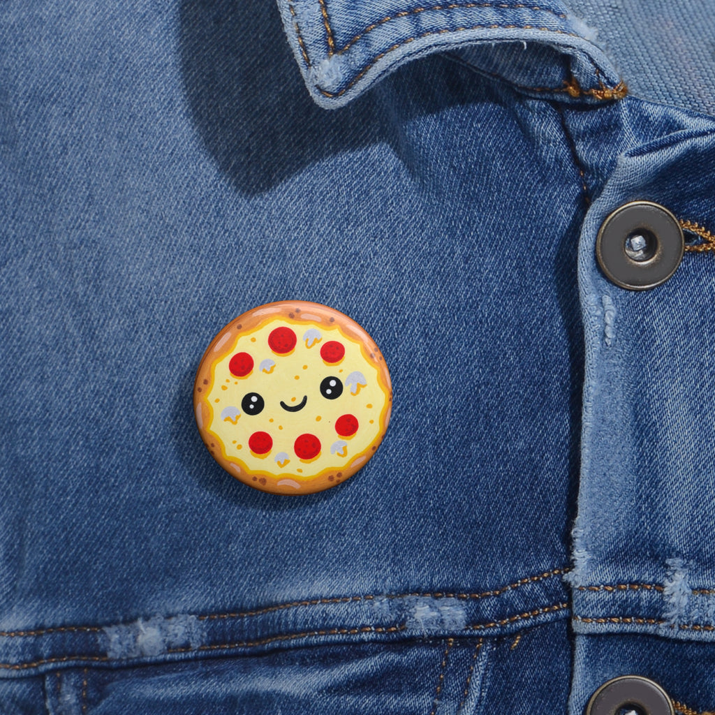 Cute Kawaii Pizza Pin Button — Pepperoni Smile Badge