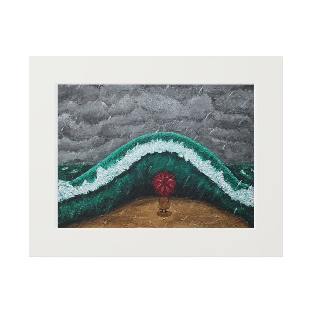 Fine Art Print — Beach Wave with Red Umbrella (Passepartout Frame)