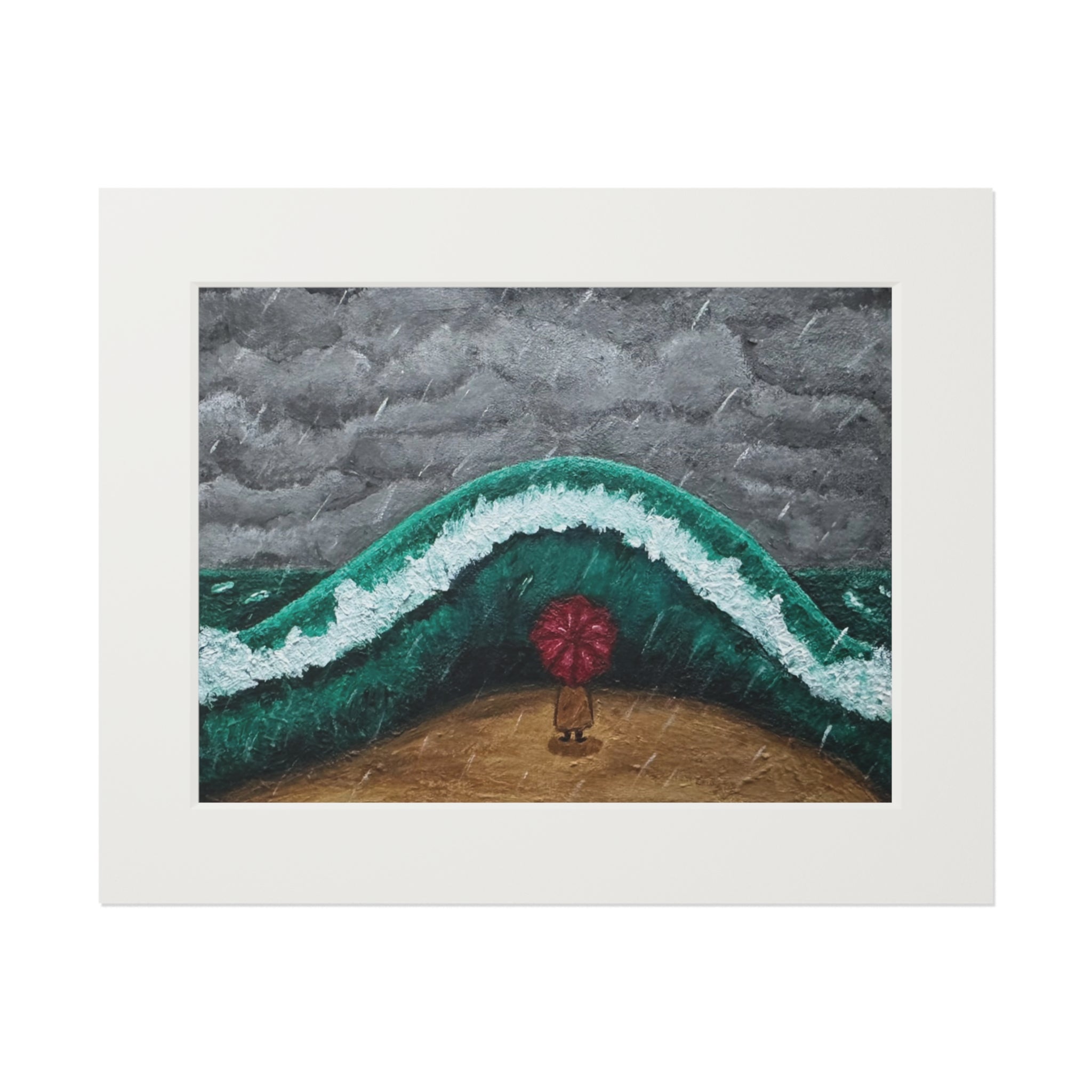 Fine Art Print — Beach Wave with Red Umbrella (Passepartout Frame)