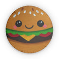 Kawaii Smiling Burger Round Pillow — Cute Food Decorative Cushion