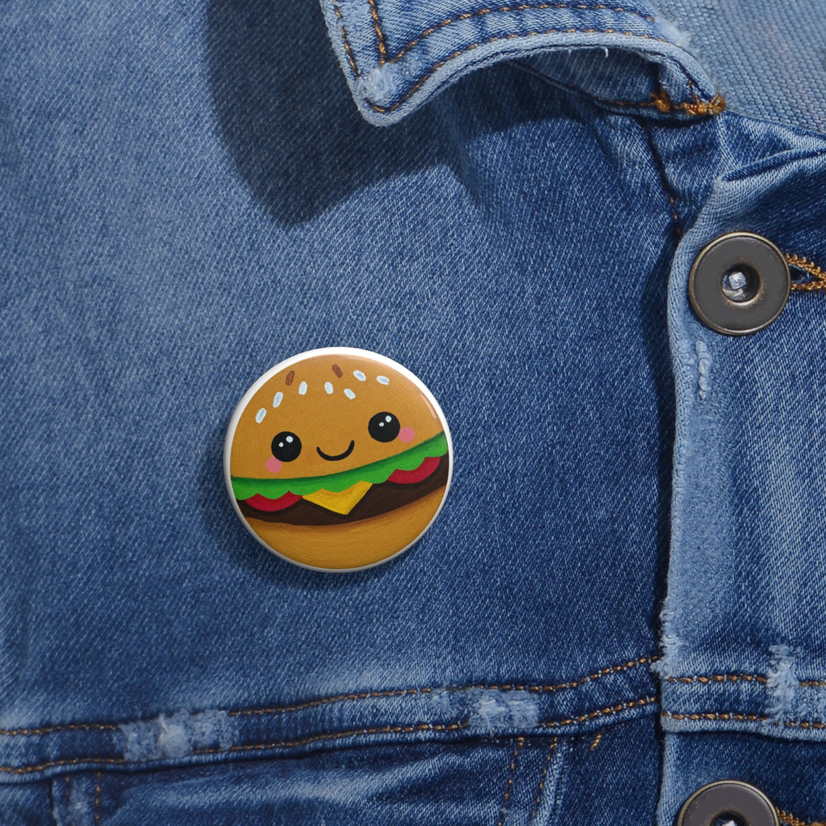 Cute Kawaii Burger Pin Button - Smiling Burger Badge for Jackets, Backpacks & Gifts