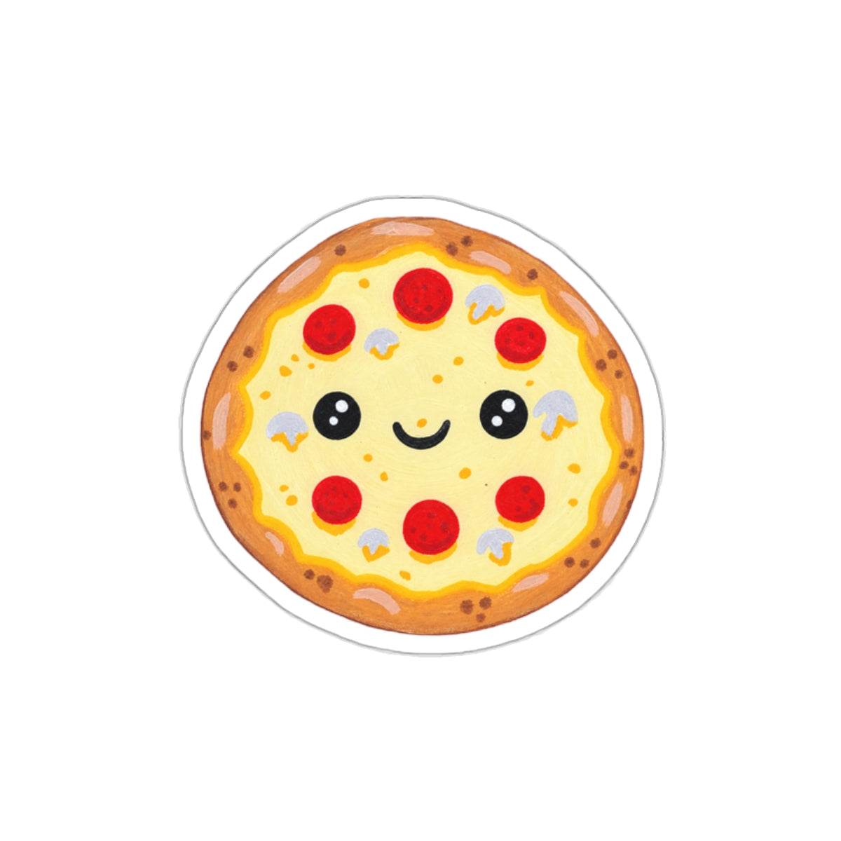 Cute Kawaii Pizza Die-Cut Sticker – Smiling Pepperoni Vinyl Decal for Laptops & Water Bottles