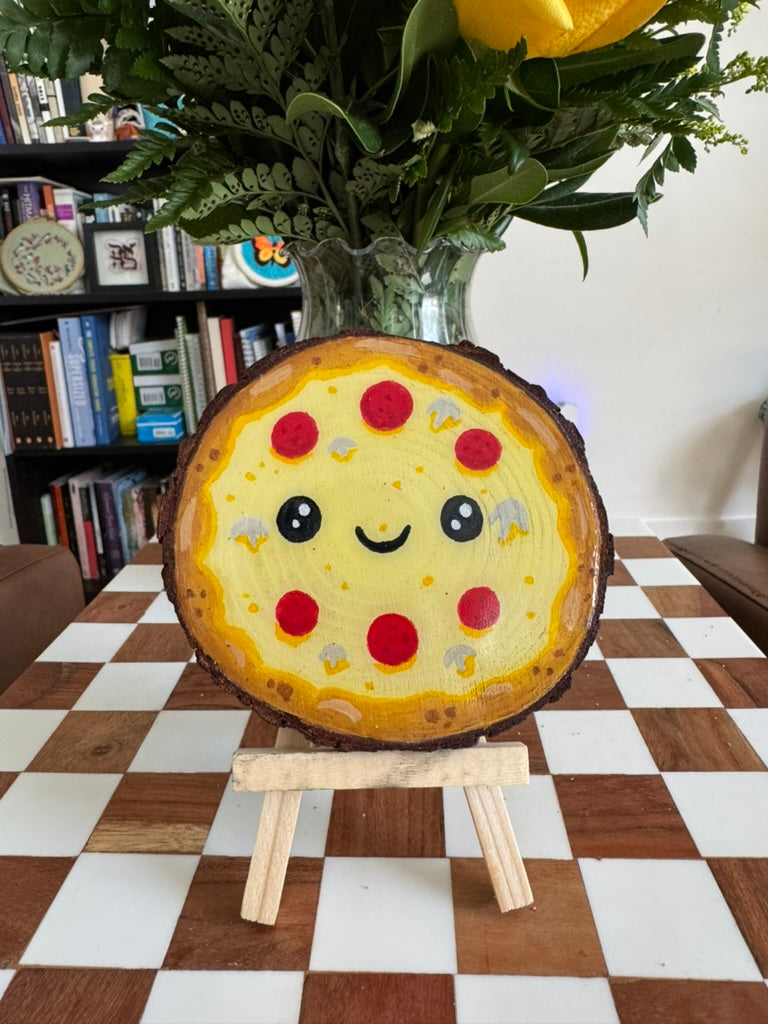 Cute Pizza Wood Slice Painting