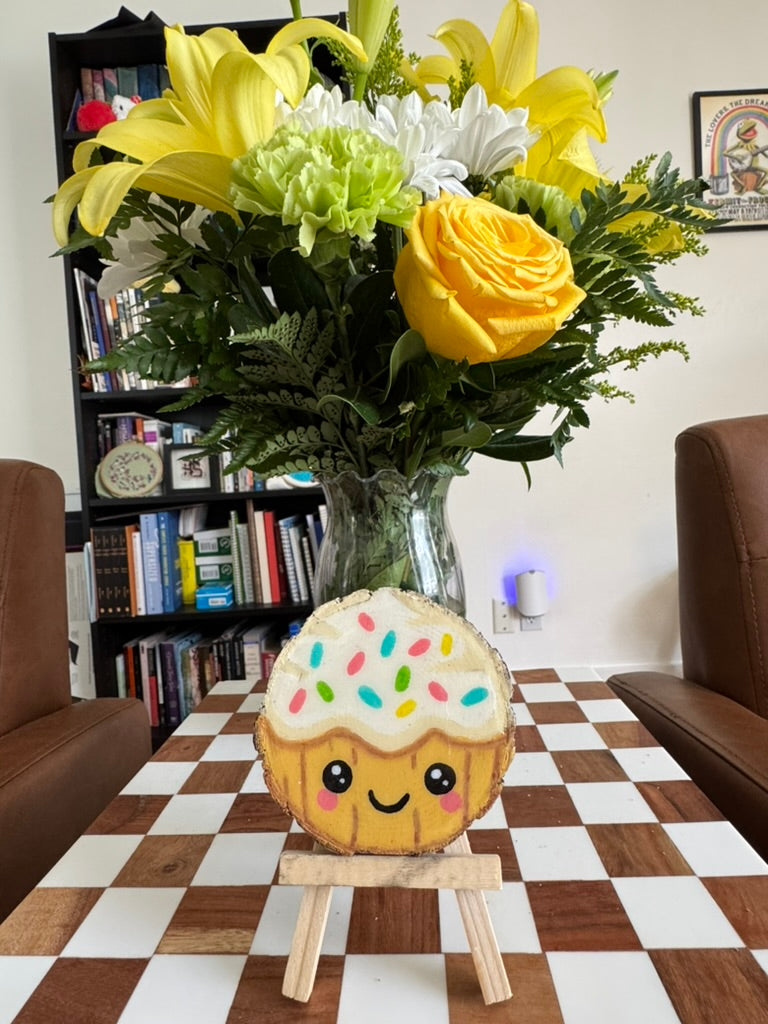 Kawaii Cupcake Wood Slice Painting