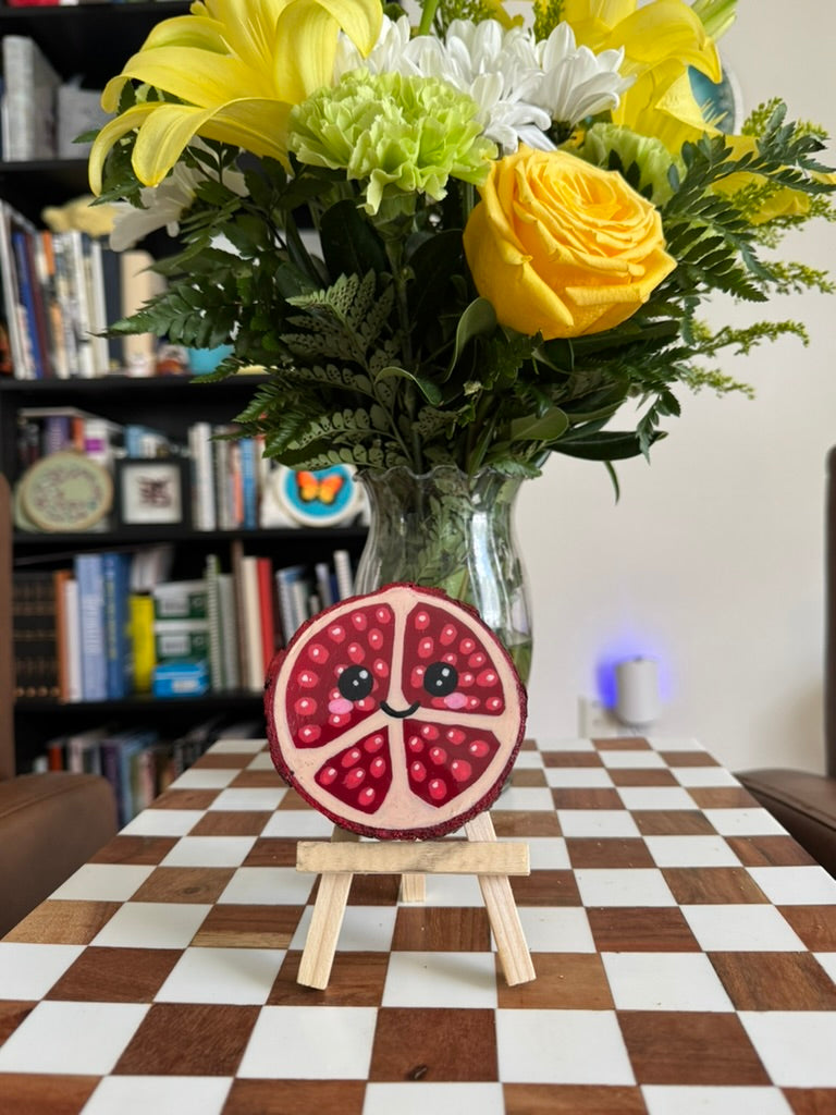 Kawaii Pomegranate Wood Painting