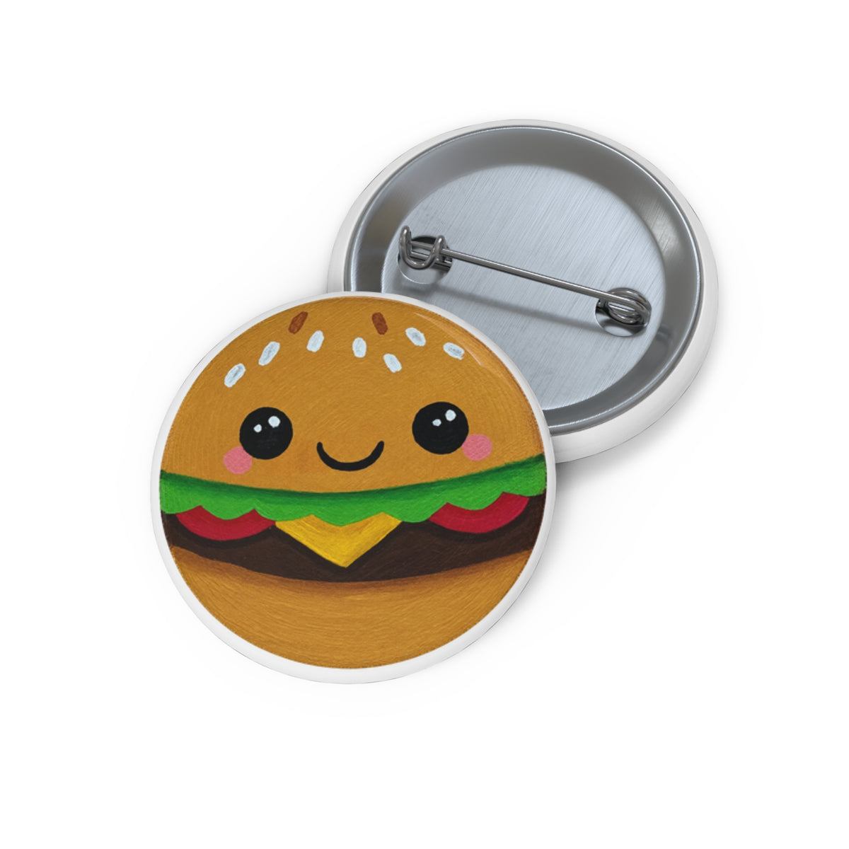 Cute Kawaii Burger Pin Button - Smiling Burger Badge for Jackets, Backpacks & Gifts