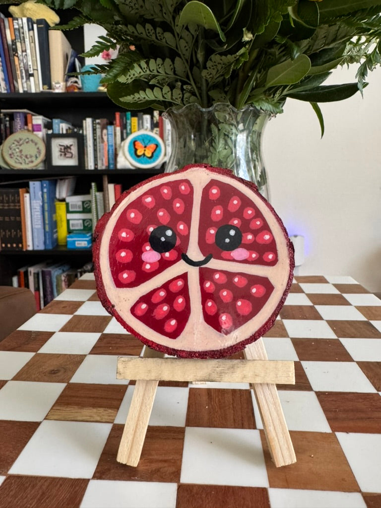 Kawaii Pomegranate Wood Painting