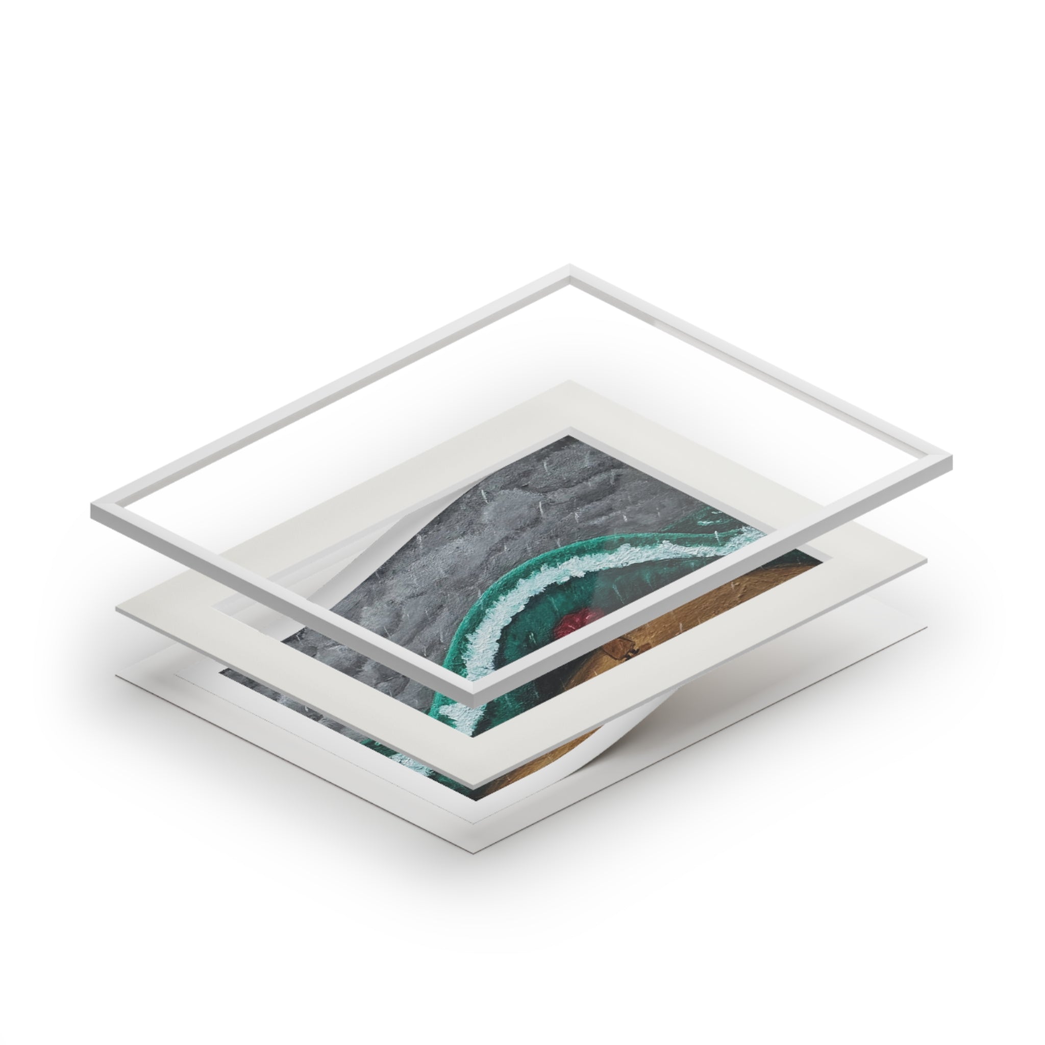 Fine Art Print — Beach Wave with Red Umbrella (Passepartout Frame)