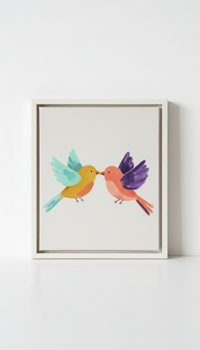 Playful Bird Duo Hand-Painted Canvas