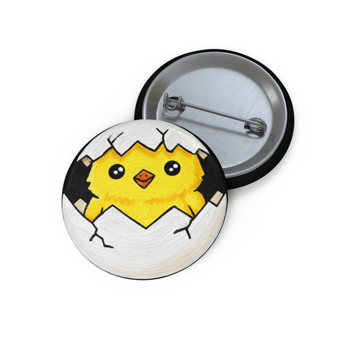 Cute Kawaii Chick Pin Button – Hatching Baby Chick Art