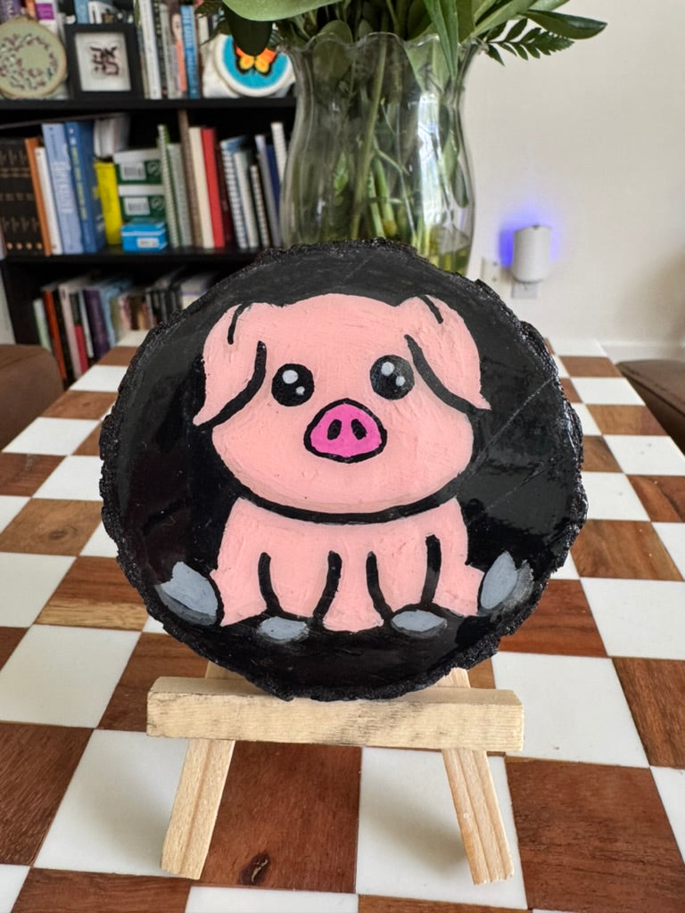 Little Pig Wood Slice Painting