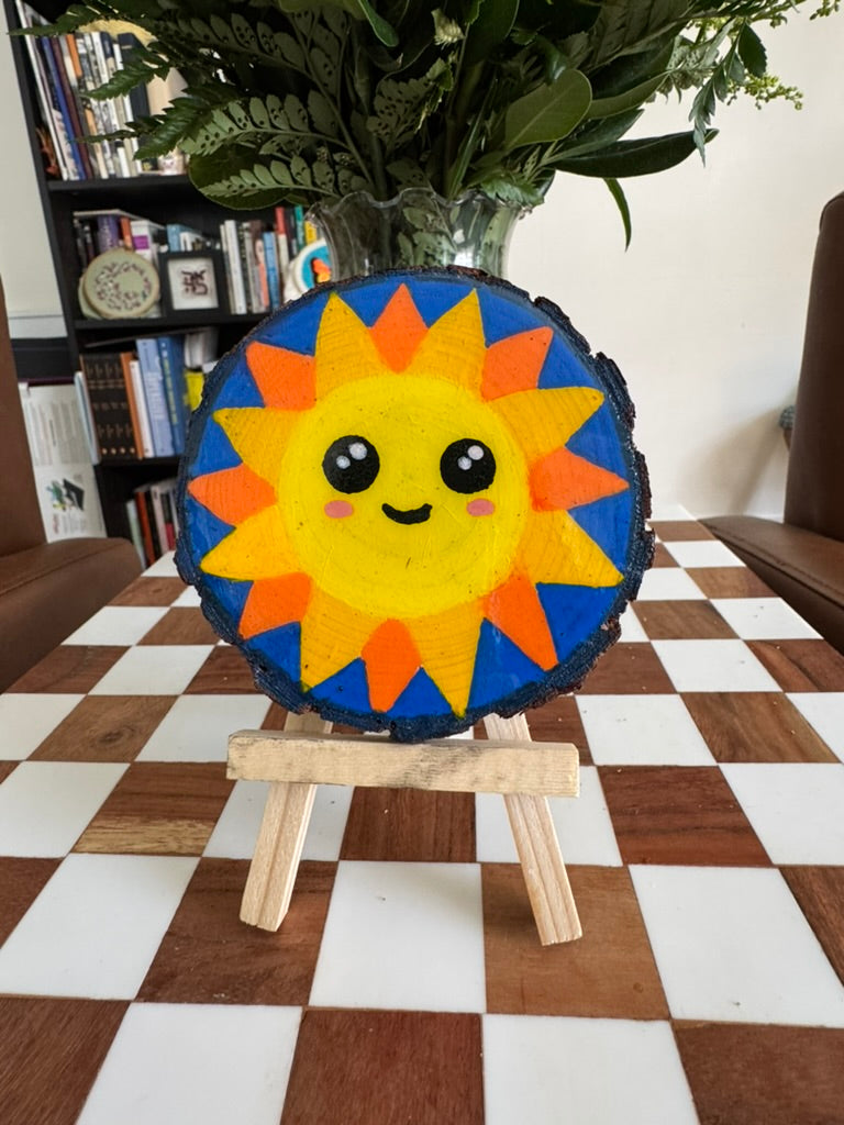 Cute Sun Painting on Wood Slice