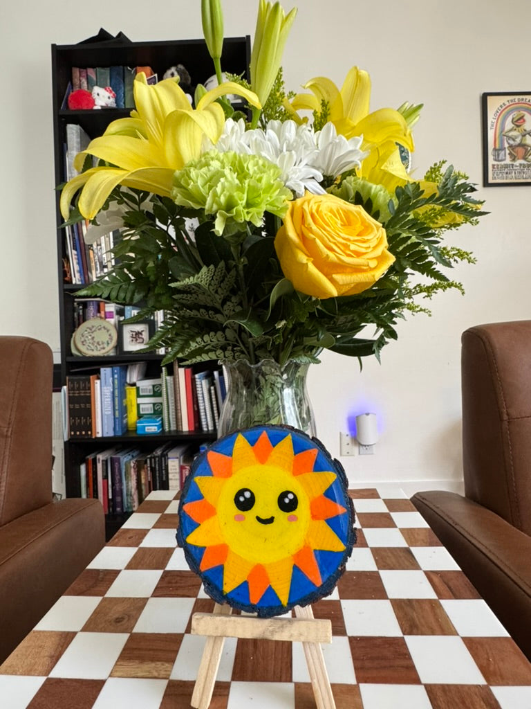 Cute Sun Painting on Wood Slice