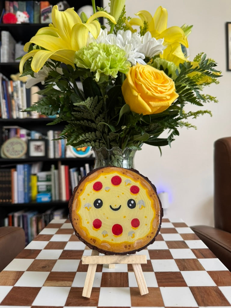 Cute Pizza Wood Slice Painting