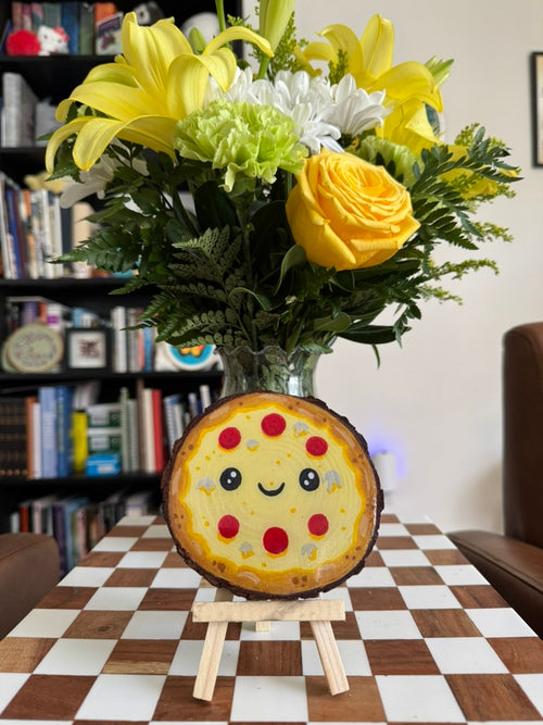 Cute Pizza Wood Slice Painting