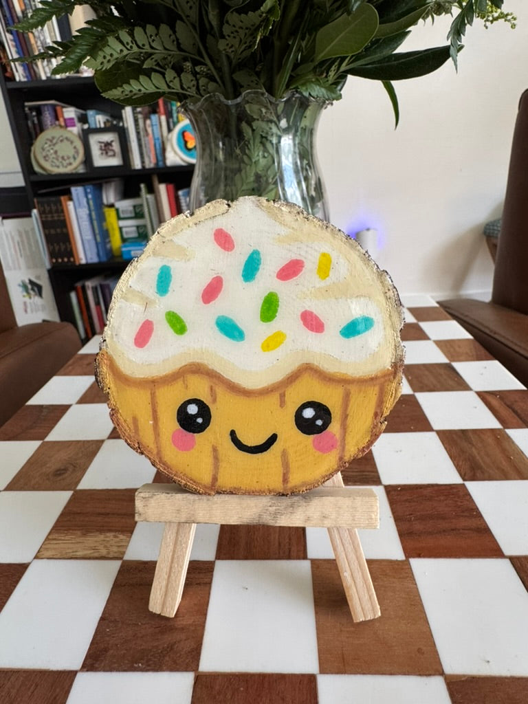 Kawaii Cupcake Wood Slice Painting