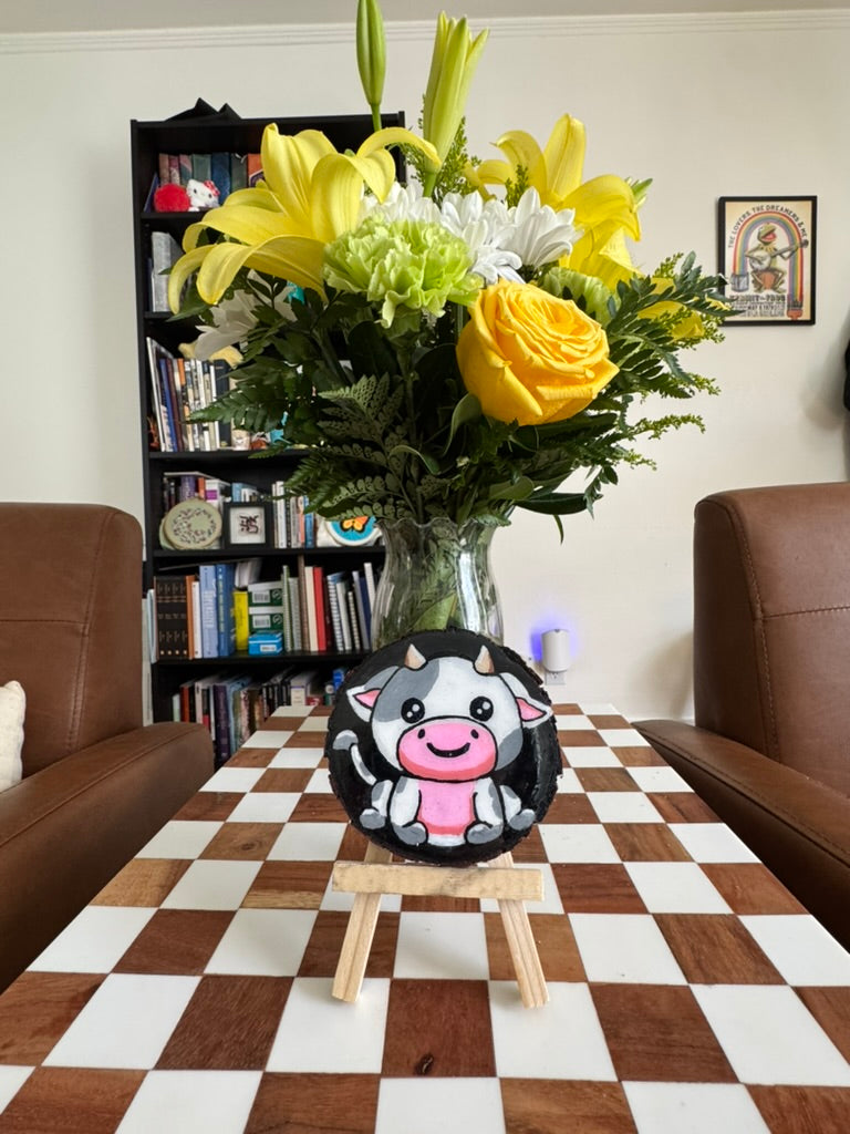 Kawaii Cow Painted Wood Slice